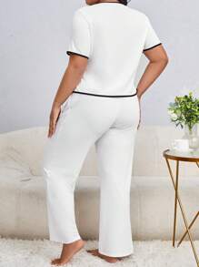 Bộ Giản Dị Kích Thước Lớn Tương phản ràng buộc Nút phía trước màu trơn - trắng - Xem 2