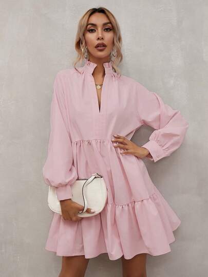 Firerie Notch Neck Smock Dress,Pastel Dresses For Women