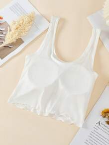 Chicas Top tank crop tejido de canalé unicolor ribete en forma de lechuga - Blanco - Ver 2