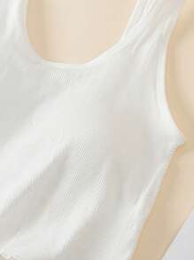Chicas Top tank crop tejido de canalé unicolor ribete en forma de lechuga - Blanco - Ver 3