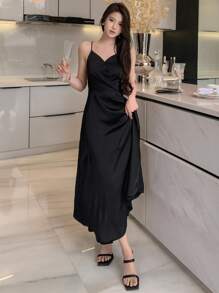 DAZY Solid Bow Back Cami Dress, Birthday ,New Year Eve Prom Dress Party Women Sundress Homecoming Dresses Sexy Dress Elegant Women Dresses - Black - View 3