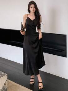 DAZY Solid Bow Back Cami Dress, Birthday ,New Year Eve Prom Dress Party Women Sundress Homecoming Dresses Sexy Dress Elegant Women Dresses - Black - View 5