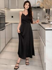 DAZY Solid Bow Back Cami Dress, Birthday ,New Year Eve Prom Dress Party Women Sundress Homecoming Dresses Sexy Dress Elegant Women Dresses - Black - View 7