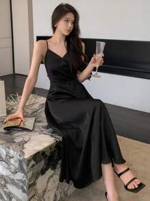 DAZY Solid Bow Back Cami Dress, Birthday ,New Year Eve Prom Dress Party Women Sundress Homecoming Dresses Sexy Dress Elegant Women Dresses - Black - View 8