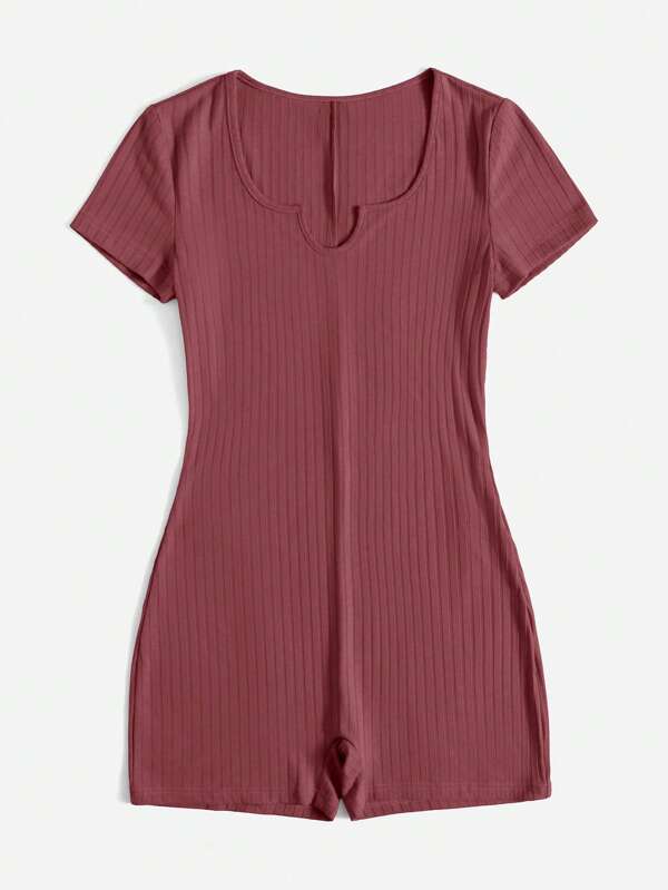 SHEIN EZwear Notched Neck Ribbed Knit Unitard Romper SHEIN USA