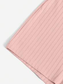 SHEIN EZwear Notched Neck Ribbed Knit Unitard Romper - Baby Pink - View 4