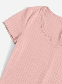 SHEIN EZwear Notched Neck Ribbed Knit Unitard Romper - Baby Pink - View 5