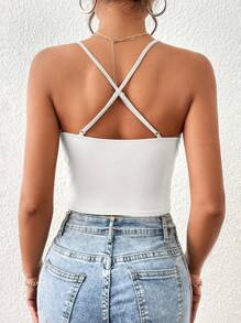 Siren Gaze Solid Ruched Cami Top White Summer Casual - White - View 3