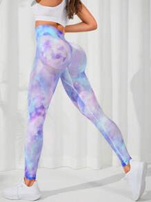 Yoga Trendy 紮染寬腰帶運動打底褲 - 彩色 - 查看 2