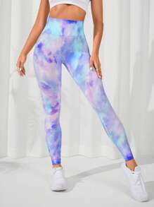 Yoga Trendy 紮染寬腰帶運動打底褲 - 彩色 - 查看 4