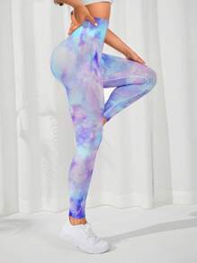 Yoga Trendy 紮染寬腰帶運動打底褲 - 彩色 - 查看 5