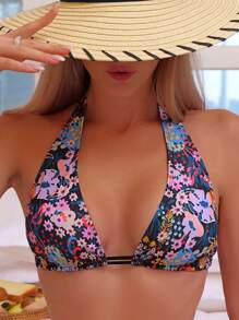 Top bikini halter con estampado floral - Multicolor - Ver 1