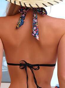 Top bikini halter con estampado floral - Multicolor - Ver 2