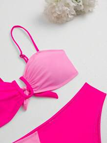 撞色後打結比基尼泳裝 - 玫紅色 - 查看 6