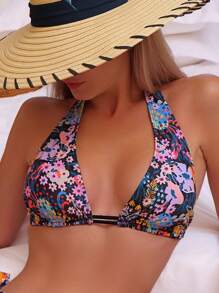 Top bikini halter con estampado floral - Multicolor - Ver 5