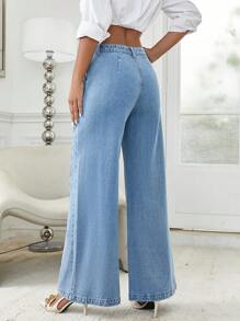 SHEIN Essnce High Waist Wide Leg Jeans - Light Wash - View 3