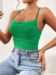 SHEIN Essnce Solid Ruched Cami Top - Green - View 1