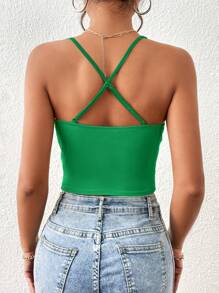 SHEIN Essnce Solid Ruched Cami Top - Green - View 2