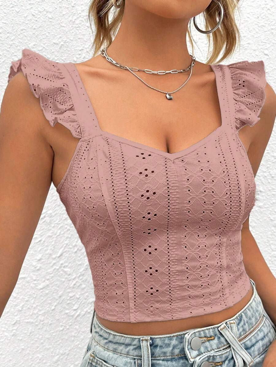 Soleia Ruffle Trim Schiffy Top - Dusty Pink - View 1