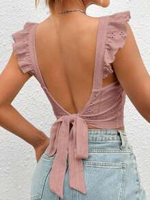 Soleia Ruffle Trim Schiffy Top - Dusty Pink - View 2