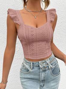 Soleia Ruffle Trim Schiffy Top - Dusty Pink - View 3