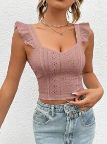 Soleia Ruffle Trim Schiffy Top - Dusty Pink - View 5