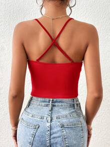 SHEIN Essnce 素色褶邊吊帶上衣