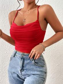 SHEIN Essnce 素色褶邊吊帶上衣