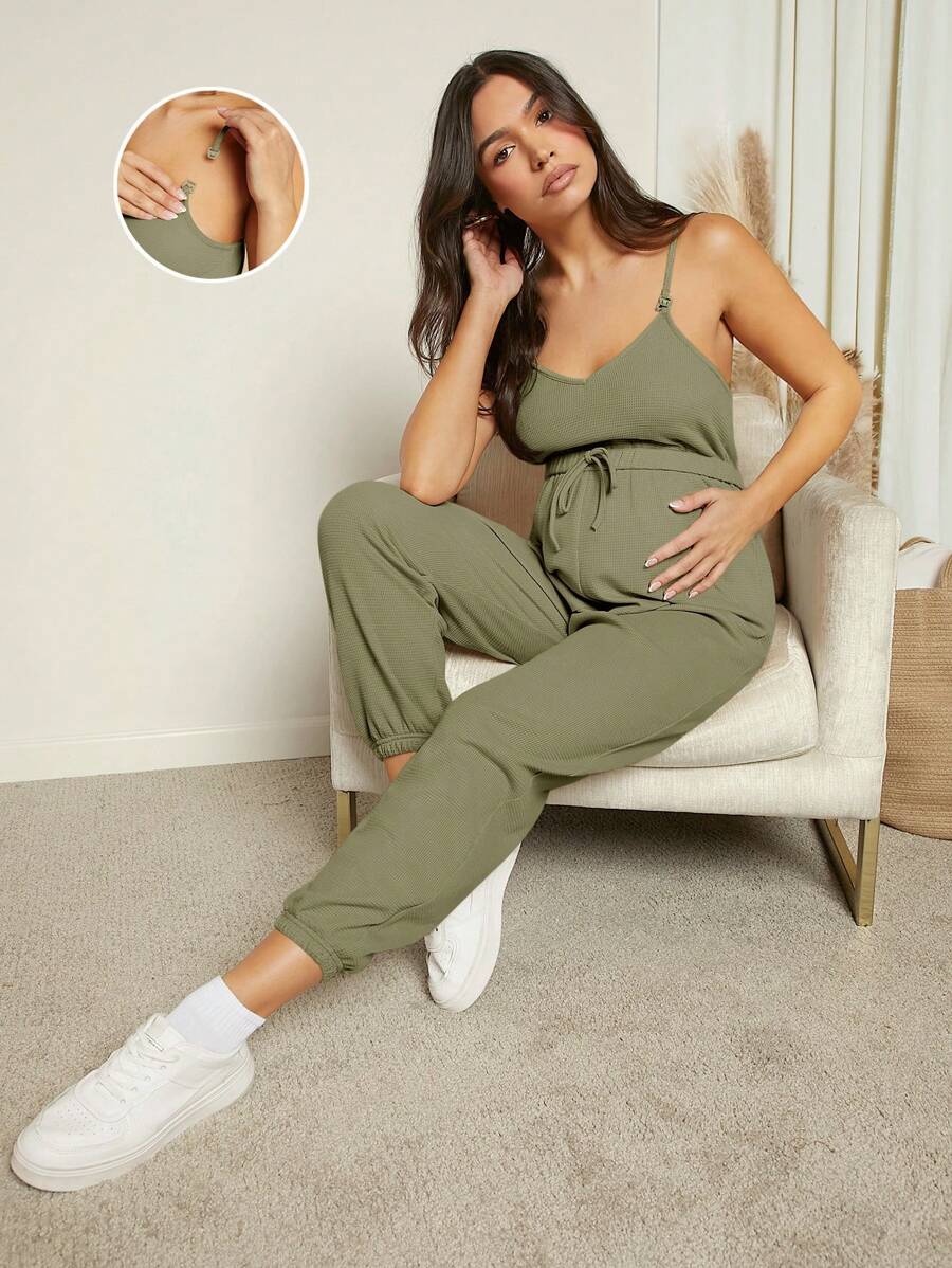 SHEIN 孕婦腰部抽繩吊帶連體褲