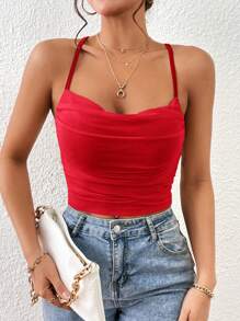 SHEIN Essnce 素色褶邊吊帶上衣