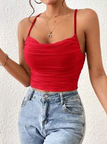 SHEIN Essnce 素色褶邊吊帶上衣