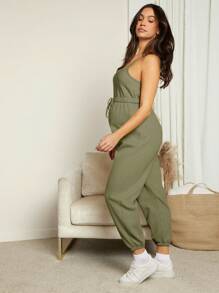 SHEIN 孕婦腰部抽繩吊帶連體褲