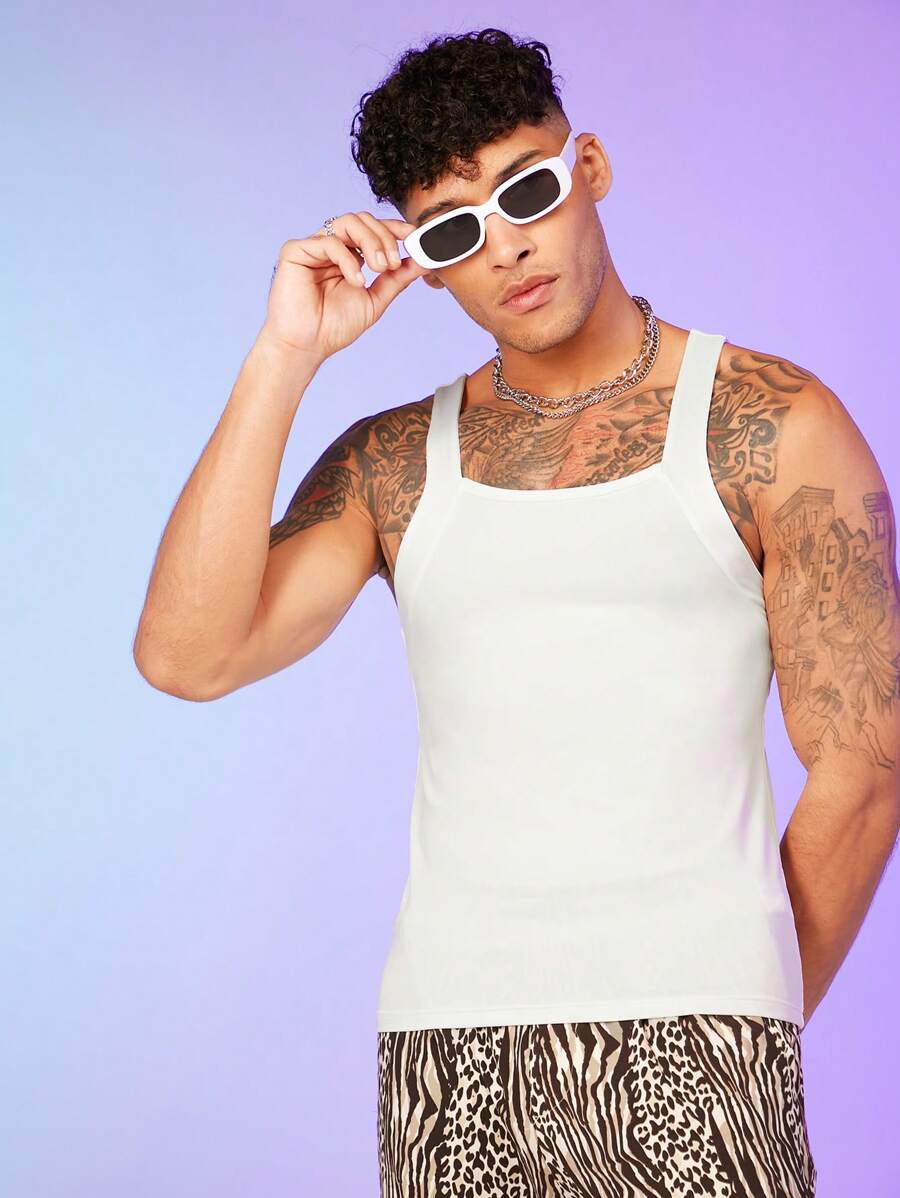 FeverCity Men Solid Tank Top - White - View 1