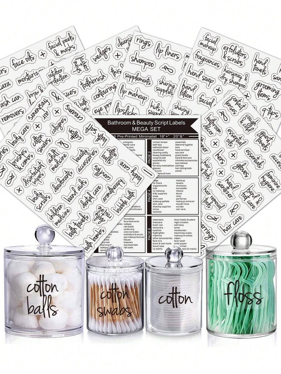 187入組浴室標籤適用於容器組織貼紙 - 黑色 - 查看 1