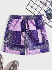 Manfinity VCAY Quần Short Nam Dây kéo Túi Paisley Chắp vá Boho - Nhiều màu - Xem 1