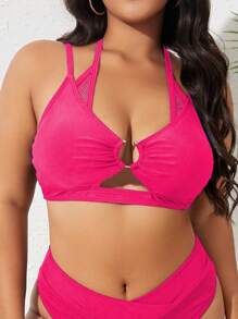 Celure Plus Ring Linked Halter Bikini Top - Watermelon Pink - View 4