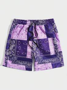 Manfinity VCAY Quần Short Nam Dây kéo Túi Paisley Chắp vá Boho - Nhiều màu - Xem 5