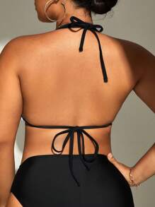 SHEIN Swim Curve Top bikini triángulo con estampado tropical halter - Verde Lima - Ver 2