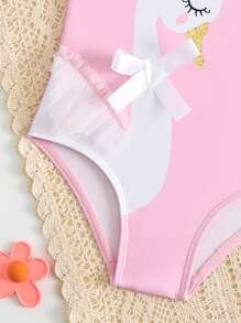 Baby Swan Printed One Shoulder Swimsuit - Pink - View 4