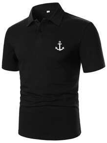 Manfinity Homme 男士船錨圖案POLO衫 - 黑色 - 查看 5