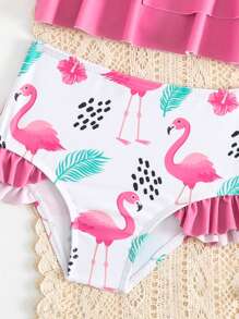 女嬰熱帶花卉印花泳衣三件套帶髮帶，夏季 - 彩色 - 查看 4