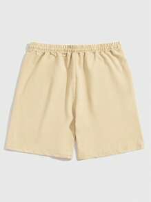 ROMWE MEN Street Life Quần Short Nam Dây kéo Túi Thắt nơ trước Slogan Loại bướm Giải trí - Màu Khaki - Xem 2