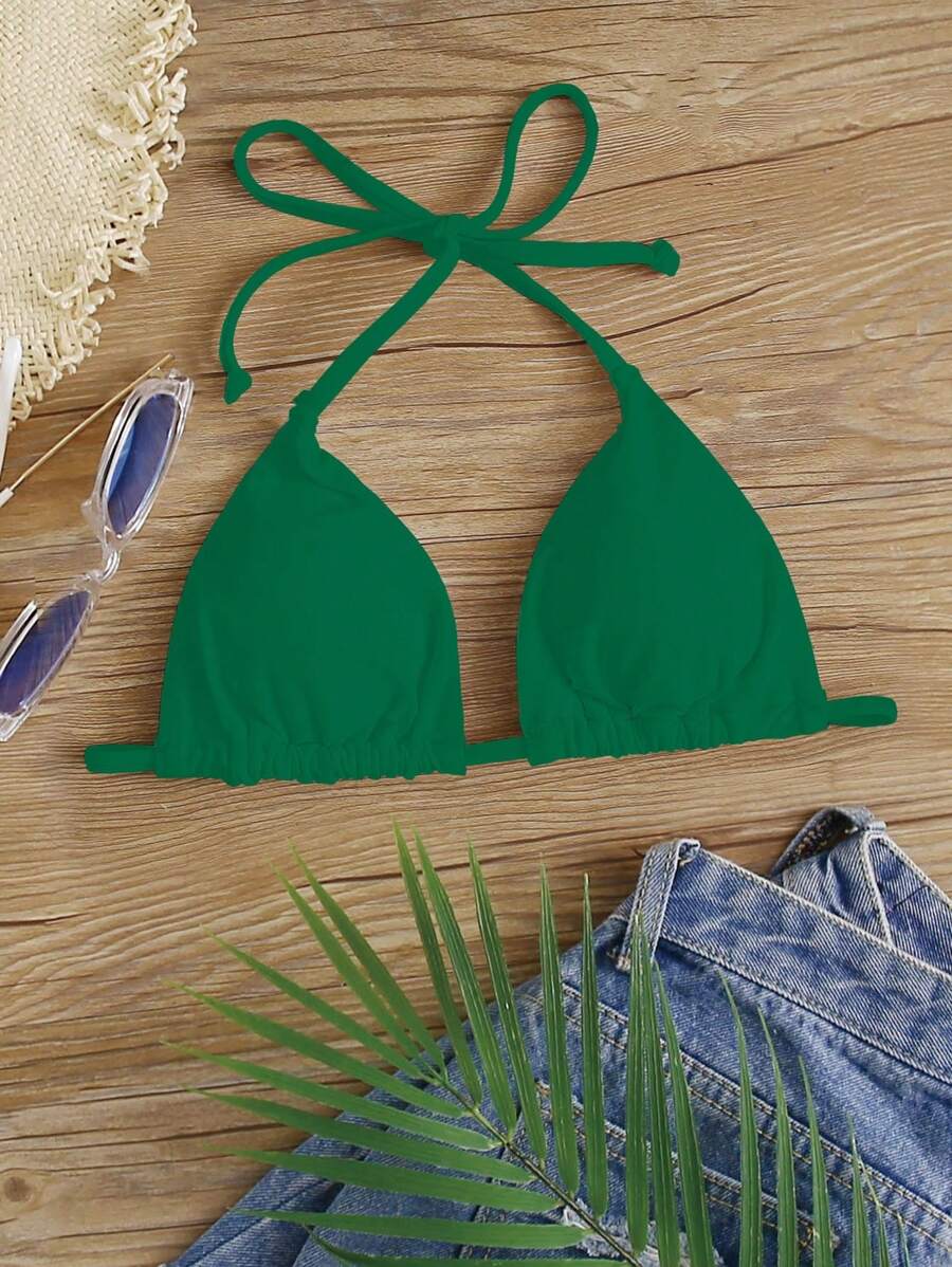 SHEIN Swim Curve Top bikini triángulo halter - Verde - Ver 1