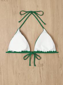 SHEIN Swim Curve Top bikini triángulo halter - Verde - Ver 2