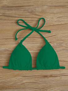 SHEIN Swim Curve Top bikini triángulo halter - Verde - Ver 4