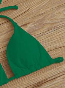 SHEIN Swim Curve Top bikini triángulo halter - Verde - Ver 5
