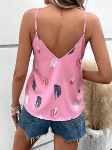 SHEIN LUNE Top de tirantes con estampado de pluma - Rosa - Ver 2