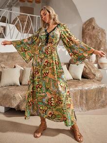 S BETRO Allover Print Trumpet Sleeve Dress - Multicolor - View 4