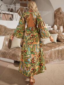 S BETRO Allover Print Trumpet Sleeve Dress - Multicolor - View 2