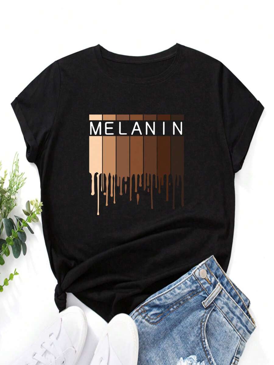 INAWLY 條紋和字母圖案T恤 - 黑色 - 查看 1